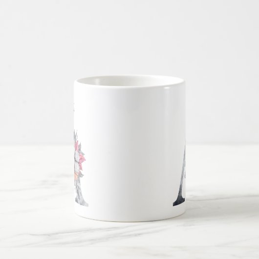 Monogramme A Aquarelle Florale Bleue Café Mug (Centre)
