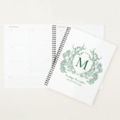 Monogramme à armoiries florales vert vintage class (Devant avec enveloppe)