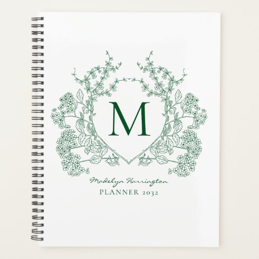 Monogramme à armoiries florales vert vintage class (Devant)