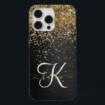 Monogramme à étincelle noire à Parties scintillant<br><div class="desc">Personnalisez facilement ce design élégant et branché de boîtier de téléphone avec une jolie parties scintillant dorée brillante sur un arrière - plan métallique brossé noir.</div>
