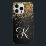 Monogramme à étincelle noire à Parties scintillant<br><div class="desc">Personnalisez facilement ce design élégant et branché de boîtier de téléphone avec une jolie parties scintillant dorée brillante sur un arrière - plan métallique brossé noir.</div>