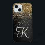 Monogramme à étincelle noire à Parties scintillant<br><div class="desc">Personnalisez facilement ce design élégant et branché de boîtier de téléphone avec une jolie parties scintillant dorée brillante sur un arrière - plan métallique brossé noir.</div>