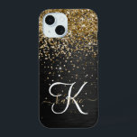 Monogramme à étincelle noire à Parties scintillant<br><div class="desc">Personnalisez facilement ce design élégant et branché de boîtier de téléphone avec une jolie parties scintillant dorée brillante sur un arrière - plan métallique brossé noir.</div>
