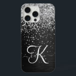 Monogramme à étincelle noire à Parties scintillant<br><div class="desc">Personnalisez facilement ce design élégant et branché de boîtier de téléphone avec une jolie parties scintillant brillante en argent sur un arrière - plan métallique brossé noir.</div>