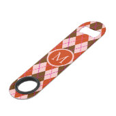 Monogramme à motif Argyle rouge rose et marron (Devant angulaire)