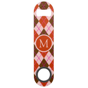 Monogramme à motif Argyle rouge rose et marron