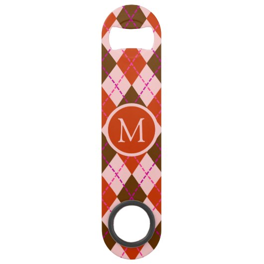 Monogramme à motif Argyle rouge rose et marron (Devant)