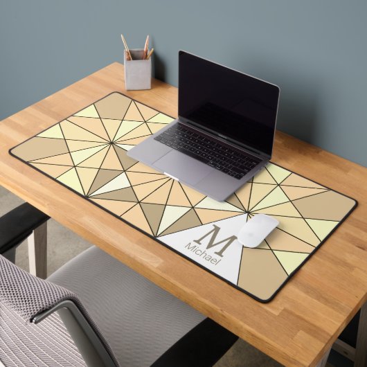 Monogramme à motif mosaïque triangle rétro marron (Bureau 2)
