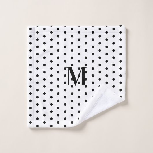 Monogramme à pois noir et blanc  (Gant de toilette)