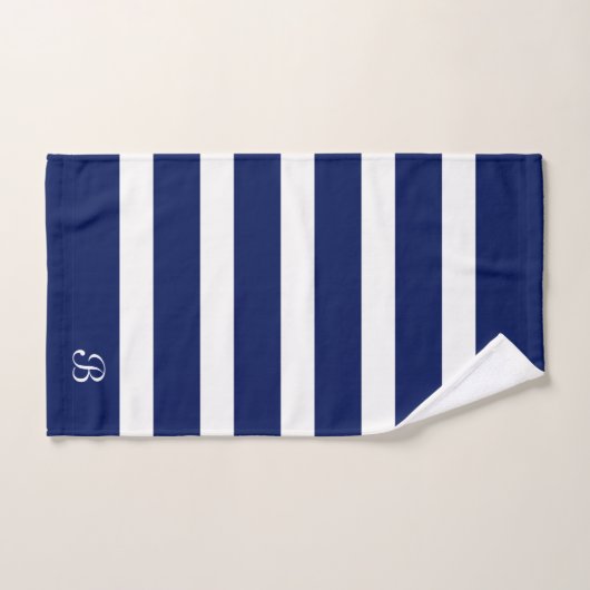 Monogramme à rayures bleu et blanc marine (Serviette à main)