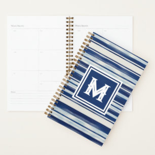 Monogramme à rayures bleues et blanches
