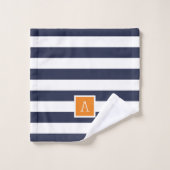 Monogramme à rayures orange et marine (Gant de toilette)