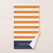 Monogramme à rayures orange et marine (Serviette à main)