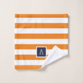 Monogramme à rayures orange et marine (Gant de toilette)