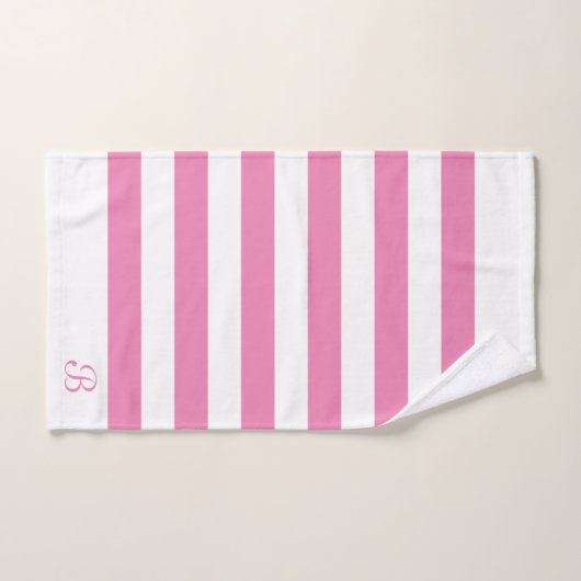 Monogramme à rayures rose et blanc (Serviette à main)