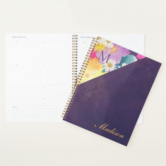 Monogramme à tendance florale jaune violet (Devant avec enveloppe)