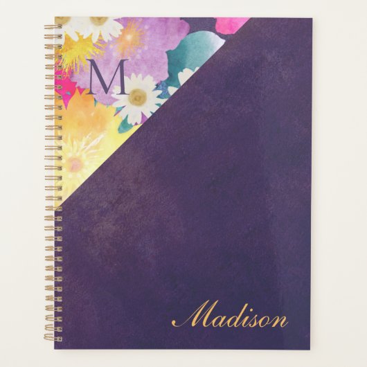 Monogramme à tendance florale jaune violet (Devant)