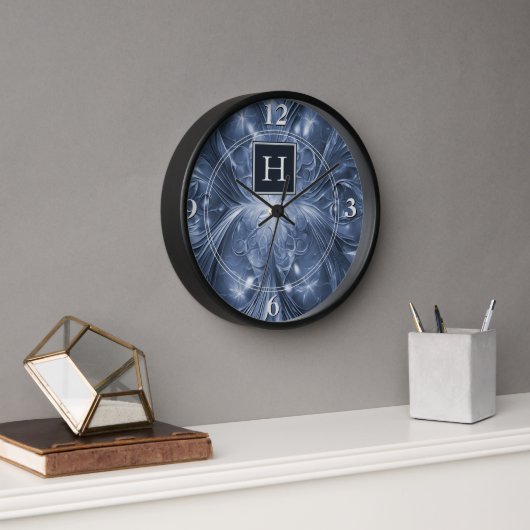 Monogramme Abstrait bleu Horloge (Bureau)