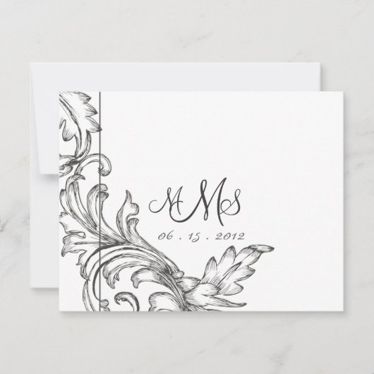Monogramme Acanthus Lavender & Black RSVP (Devant)