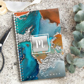 Monogramme agate aquarelle argent turquoise orange