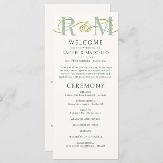 Monogramme Ampersand Sage Green Wedding Programme (Devant / Derrière)