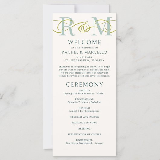 Monogramme Ampersand Sage Green Wedding Programme (Devant)