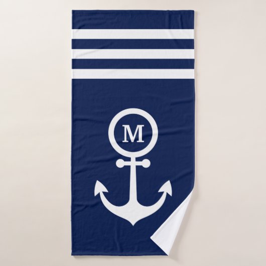 Monogramme Ancre bleue de la marine marine sur mes (Serviette de bain)