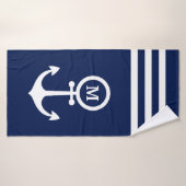 Monogramme Ancre bleue de la marine marine sur mes (Serviette de bain)