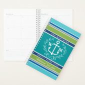 Monogramme Ancre Laurel Wreath Stripes Aqua (Devant avec enveloppe)