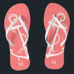 Monogramme Ancre Vintage de corail rustique<br><div class="desc">sandales à tongs imprimées sur mesure avec une illustration d'ancre vintage nautique rustique et votre monogramme ou autre texte personnalisé. Cliquez sur Customiser pour modifier les polices de texte et les couleurs ou ajouter vos propres images pour créer un design unique et unique !</div>