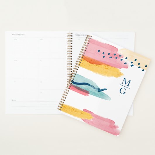 Monogramme Aquarelle Abstraite Marine bleu rose ja (Devant avec enveloppe)