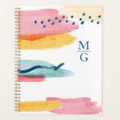 Monogramme Aquarelle Abstraite Marine bleu rose ja (Devant)