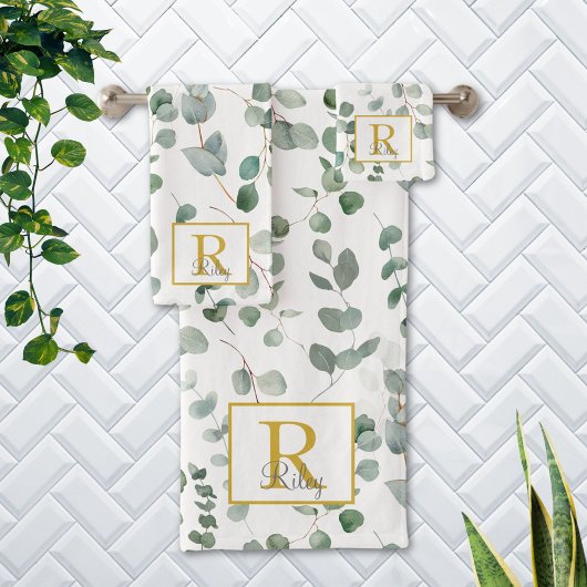 Monogramme Aquarelle Eucalyptus Motif Floral