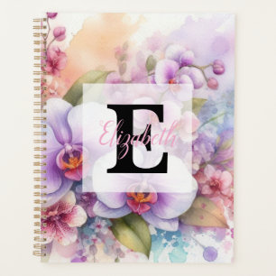 Monogramme aquarelle florale fleurs d'orchidée ros