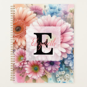 Monogramme aquarelle florale gerbera roses roses