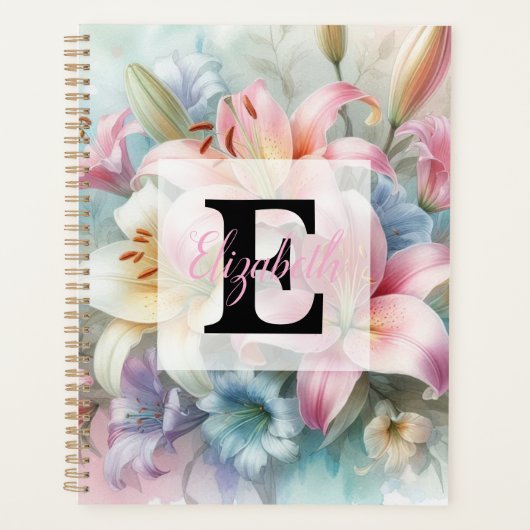 Monogramme aquarelle florale lys roses fleurs (Devant)