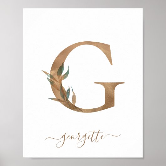 Monogramme Aquarelle Florale or Lettre G Poster (Devant)
