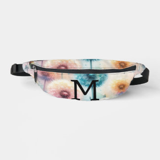 Monogramme aquarelle florale pissenlits roses bleu