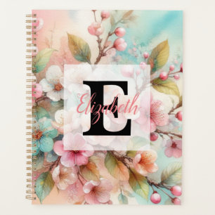 Monogramme aquarelle florale roses cerisiers en fl