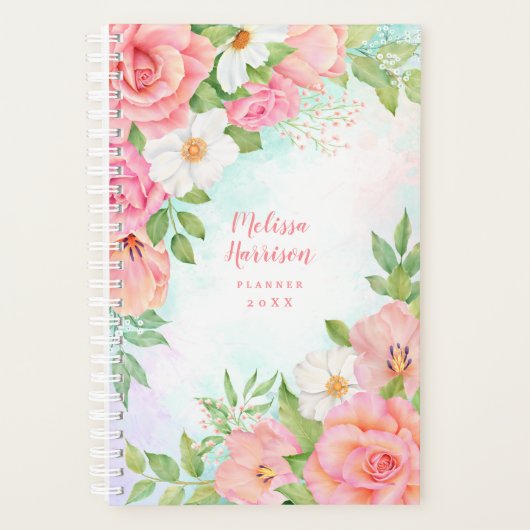 Monogramme Aquarelle Florale Verdure Rose rose (Devant)