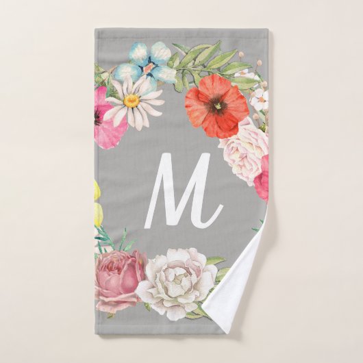 Monogramme Aquarelle Florale Wreath (Serviette à main)