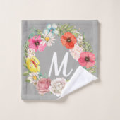 Monogramme Aquarelle Florale Wreath (Gant de toilette)