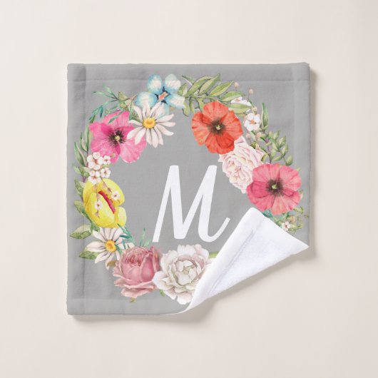 Monogramme Aquarelle Florale Wreath (Gant de toilette)