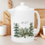 Monogramme Aquarelle Pine Forêt montagne Esthétiqu<br><div class="desc">Sirotez avec style notre Monogram Watercolor Pine Forest mountain Teapot esthétique! Personnalisez-le et embrassez la beauté de la nature,  et prenez un verre avec une touche de charme rustique.</div>