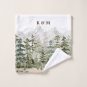 Monogramme Aquarelle Pine verte forêt de montagne (Gant de toilette)