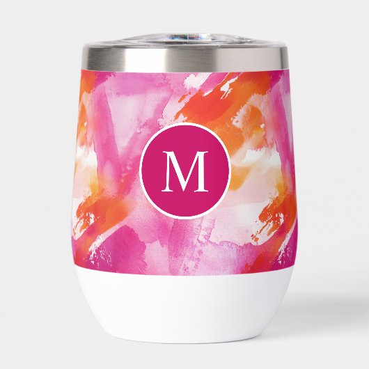 Monogramme Aquarelle rose orange Abstrait (Avant)