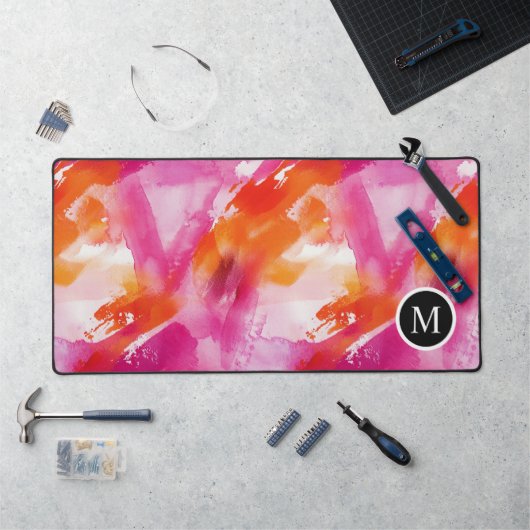 Monogramme Aquarelle rose orange Abstrait (Poste de travail)