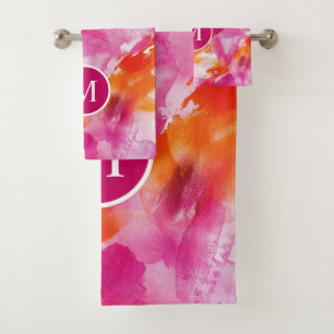 Monogramme Aquarelle Rose Orange Abstrait