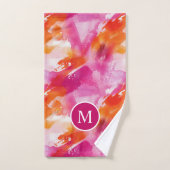 Monogramme Aquarelle rose orange Abstrait (Serviette à main)