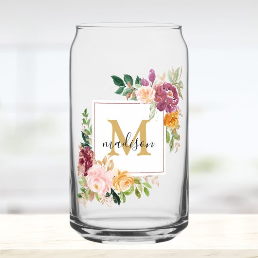 Monogramme Aquarelle Roses Fleur Floral